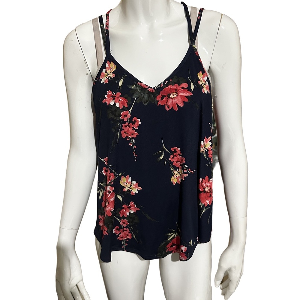 Papermoon Blue and Red Floral V-Neck Camisole
